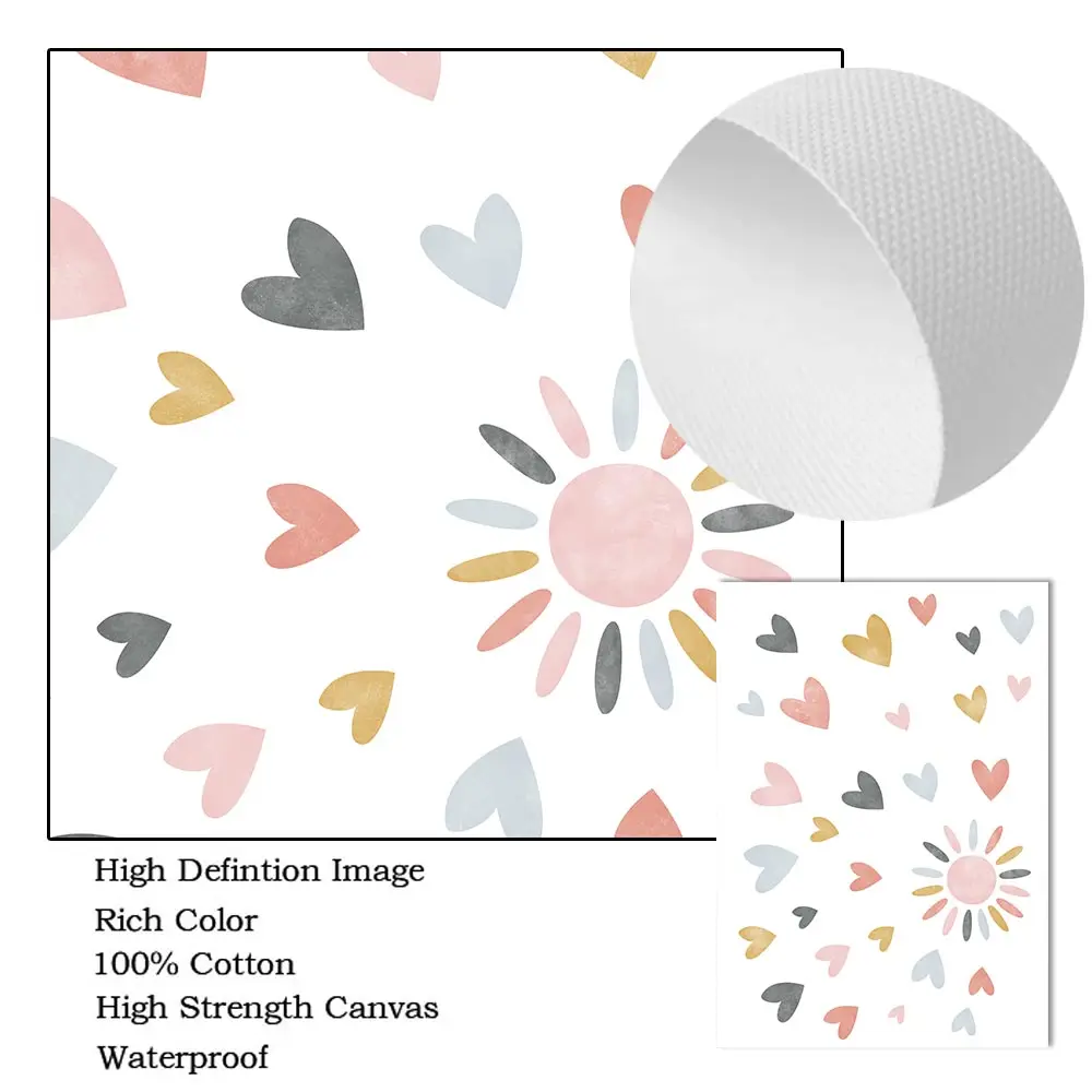 Художественный постер Love Heart Sun картина розовое облако радуга печать на холсте