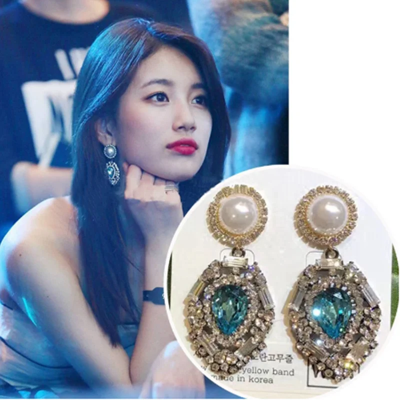 Новые корейские висячие серьги MWsonya с зелеными каплями воды и кристаллами для