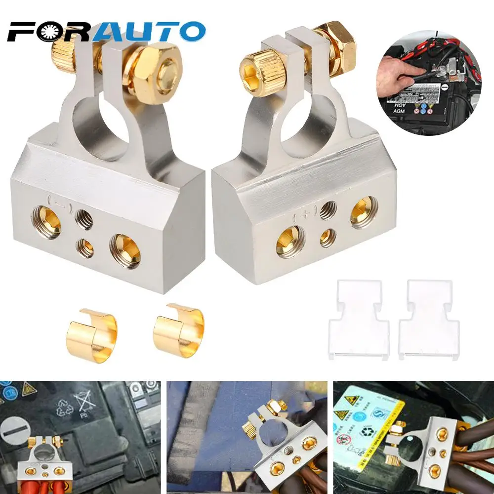 

Car Modified Battery Head Car Battery Terminal Connectors 0/2/4/8/10 Gauge With 2 Clear Covers Shims 2Pcs Positive Negative