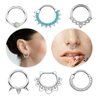 1pc 2020 new opal zircon spikes septum clicker hoop stainless steel hinged nose rings daith helix cartilage piercing jewelry 16g