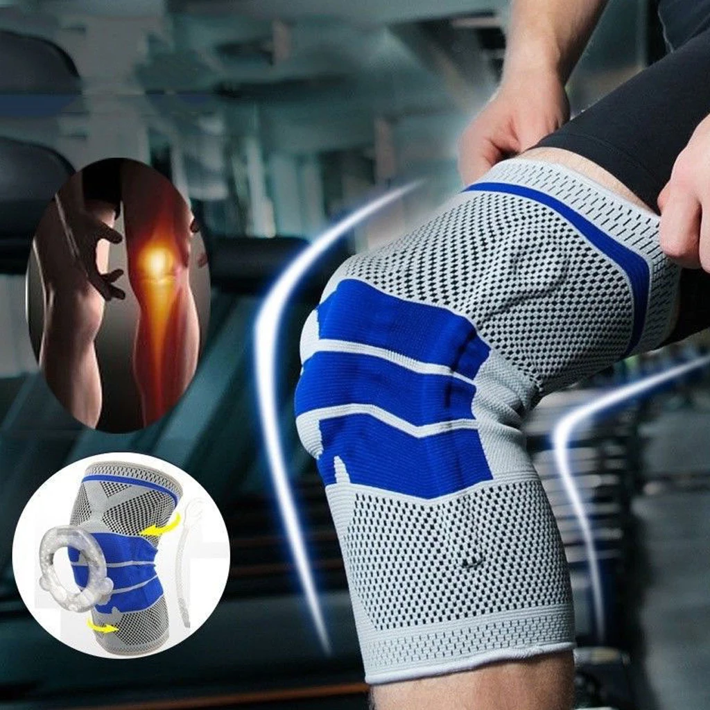 Silicone Spring Full Knee Brace Strap Patella Medial Support Strong Meniscus Compression Protection Sport Pads Running Basket  Спорт