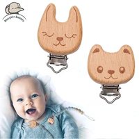 5pcs cartoon wooden pacifier clip for baby animal bear fox shaped teether food safety grade diy pacifier chain accessories gifts