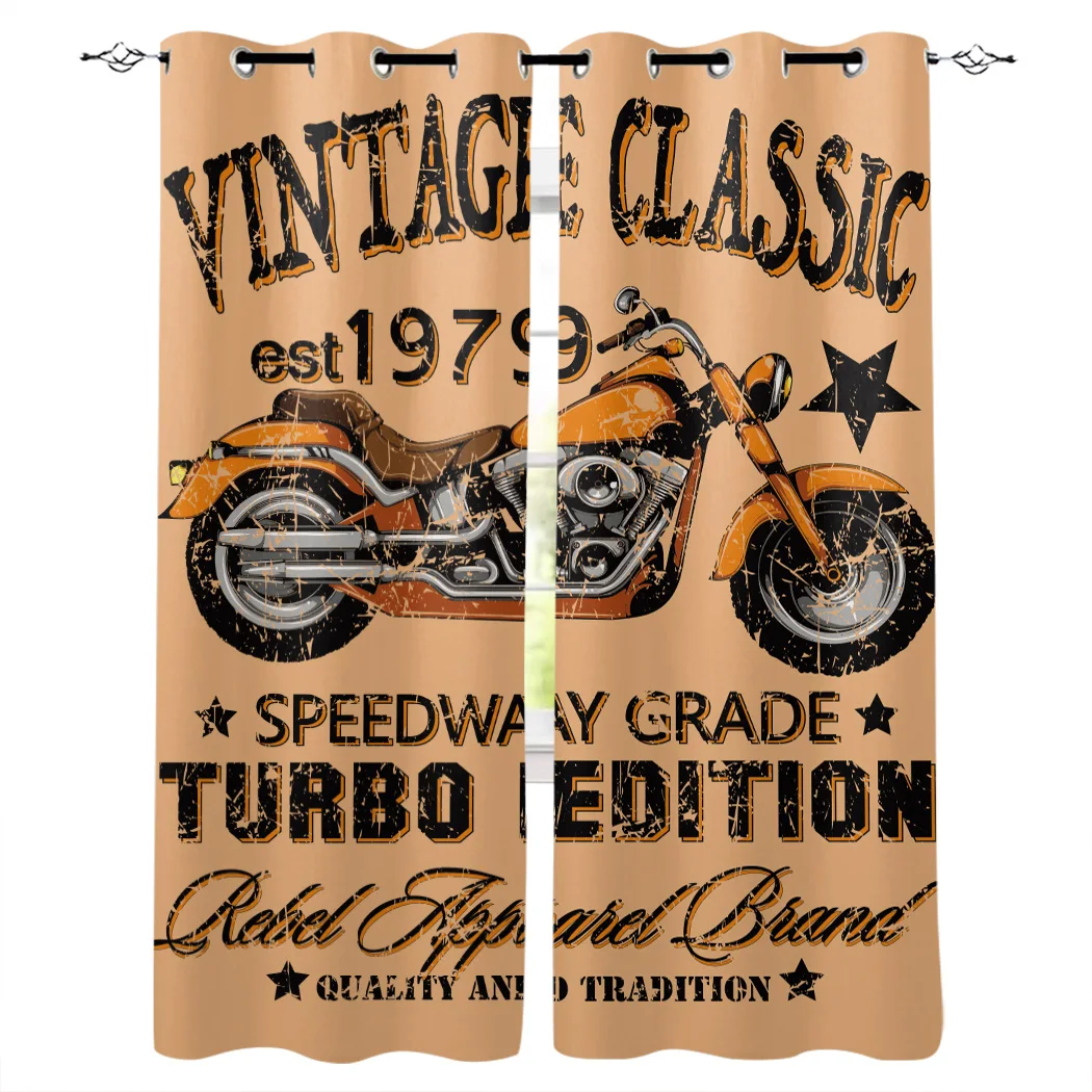 

Motorcycle Poster Retro Curtain For Living Room Bedroom Kitchen Interior Curtains House Decoration Window Treatment