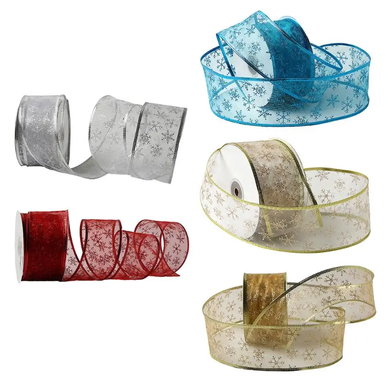 

50 Yards/roll Glitter Sheer Wired Snowflake Ribbon for Wedding Party Christmas