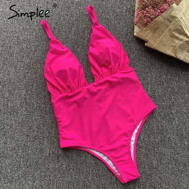 Simplee цельные купальник костюм розовые бикини женский треугольник женщины 2019