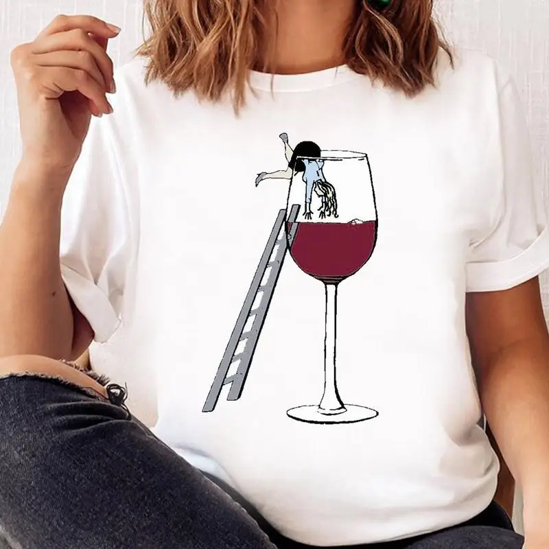 

Tee T Shirt Female Wine Love Funny Cartoon Women Print Fashion Graphic T-shirt Fall Autumn Top Ladies Clothing