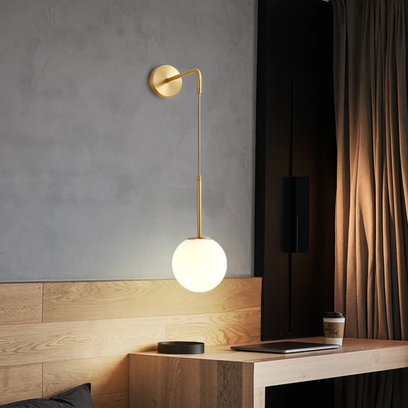 

Simple Glass Ball Wall Hanging Lights Modern Copper Globe Hanging Lamp Personality Wall Lights Home Bedside LED Hanging Fixture