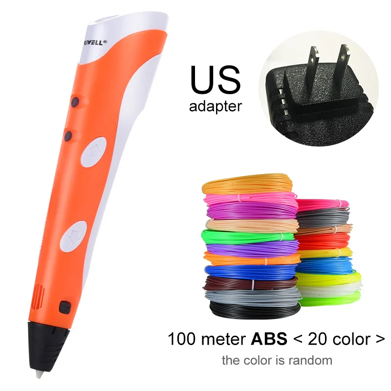 Myriwell, 3D Ручка,, сделай сам, 3D печать, ручка с 100 м ABS/PLA нитью, креативная игрушка, подарок для детей, дизайнерский рисунок - Цвет: Orange US-100m ABS