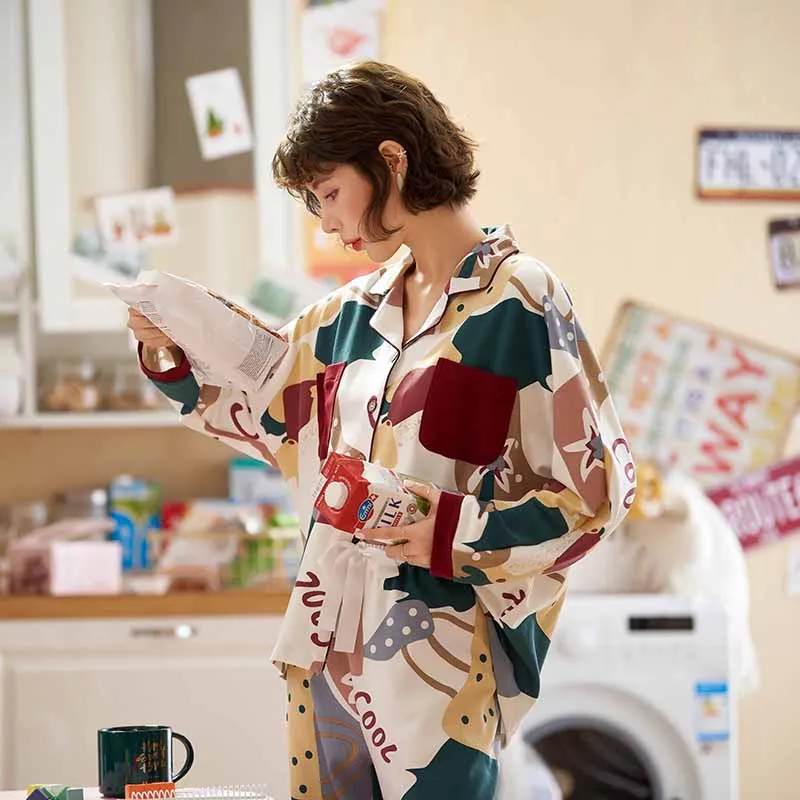 BZEL элегантные печатные пижамный комплект одежда с длинным рукавом длинные штаны