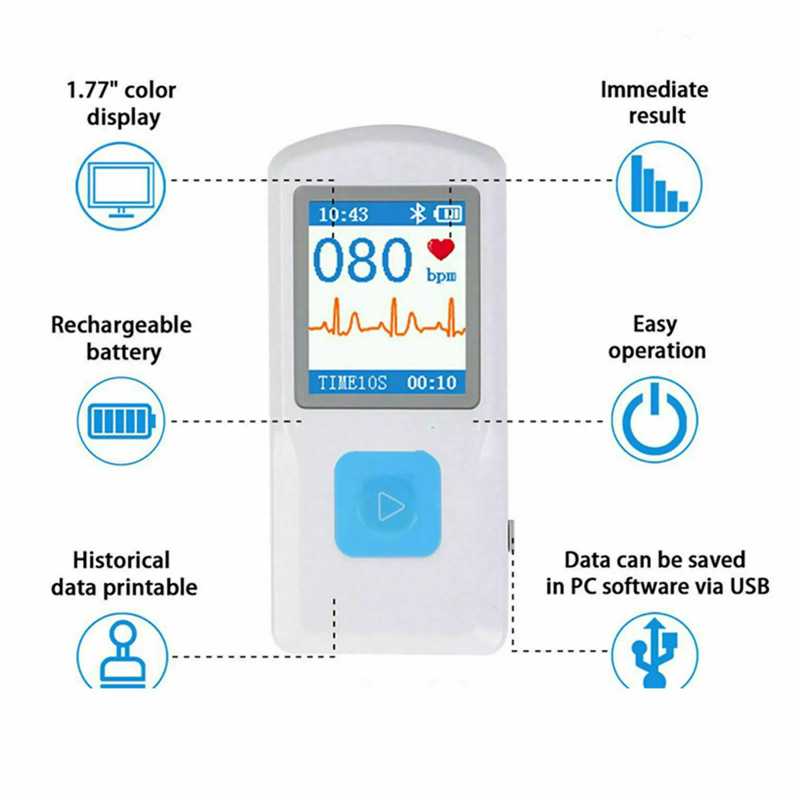 CONTEC PM10 New Handheld Portable ECG EKG Machine Heart Beat Monitor LCD USB Bluetooth | Красота и здоровье