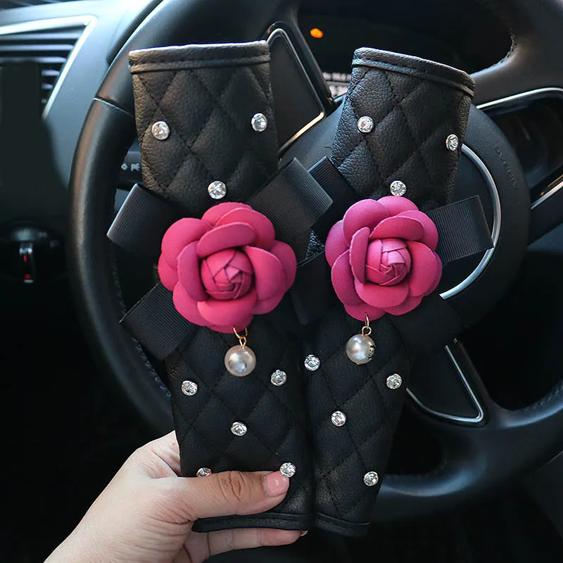 Чехол на руль из кожи с розовыми розами автомобильный подголовник поддержкой