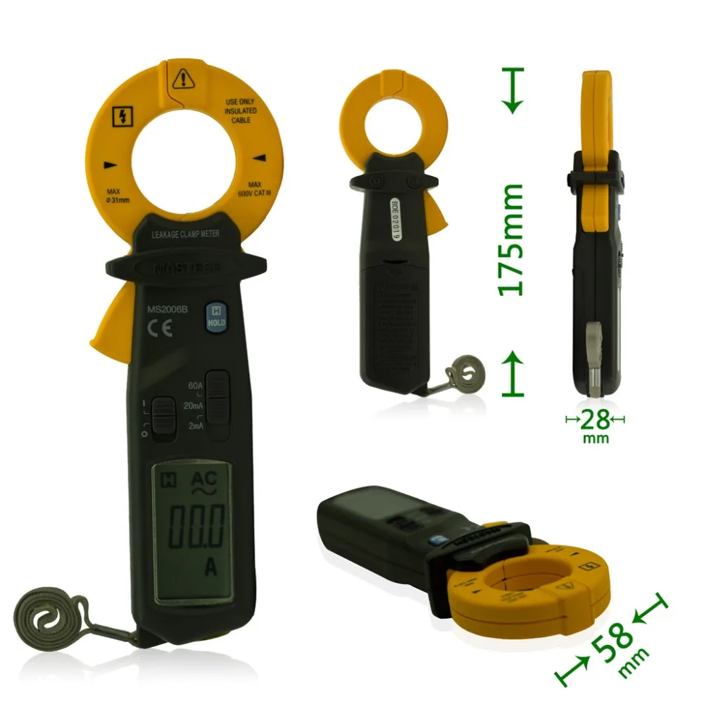 MASTECH MS2006B Высокая чувствительность переменного тока Токоизмерительные клещи, мультиметр 1999 отсчетов, хранение данных pinza amperimetrica
