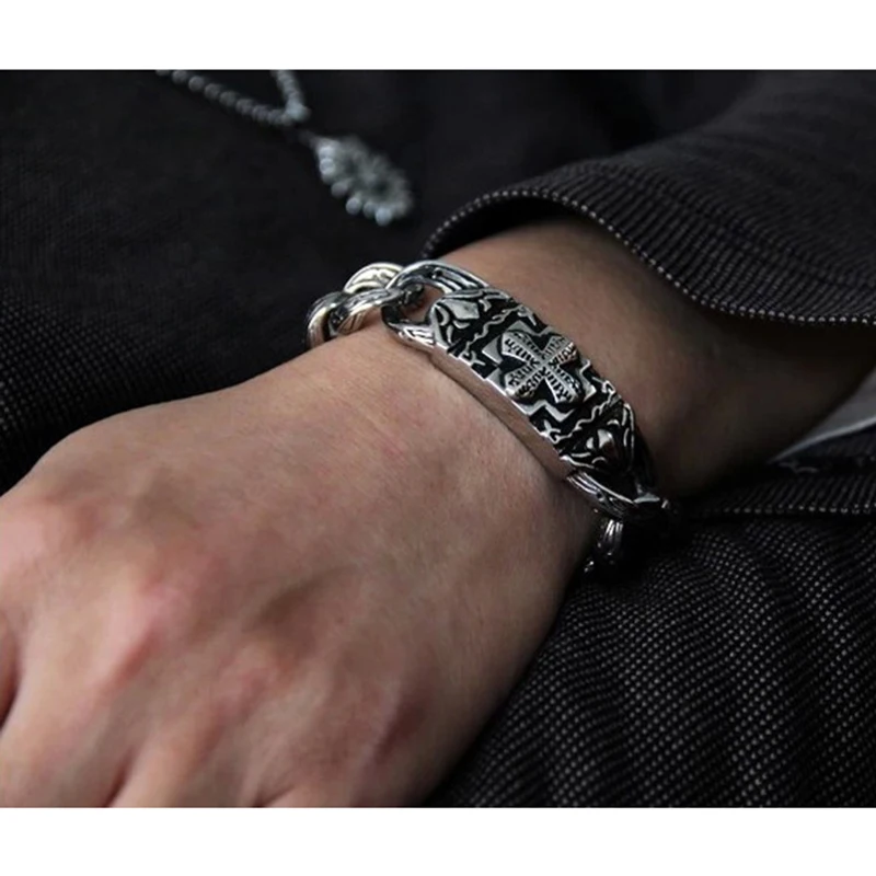 Браслет с крестом Иисуса Христа титановая сталь Ретро панк рыцарь Крест