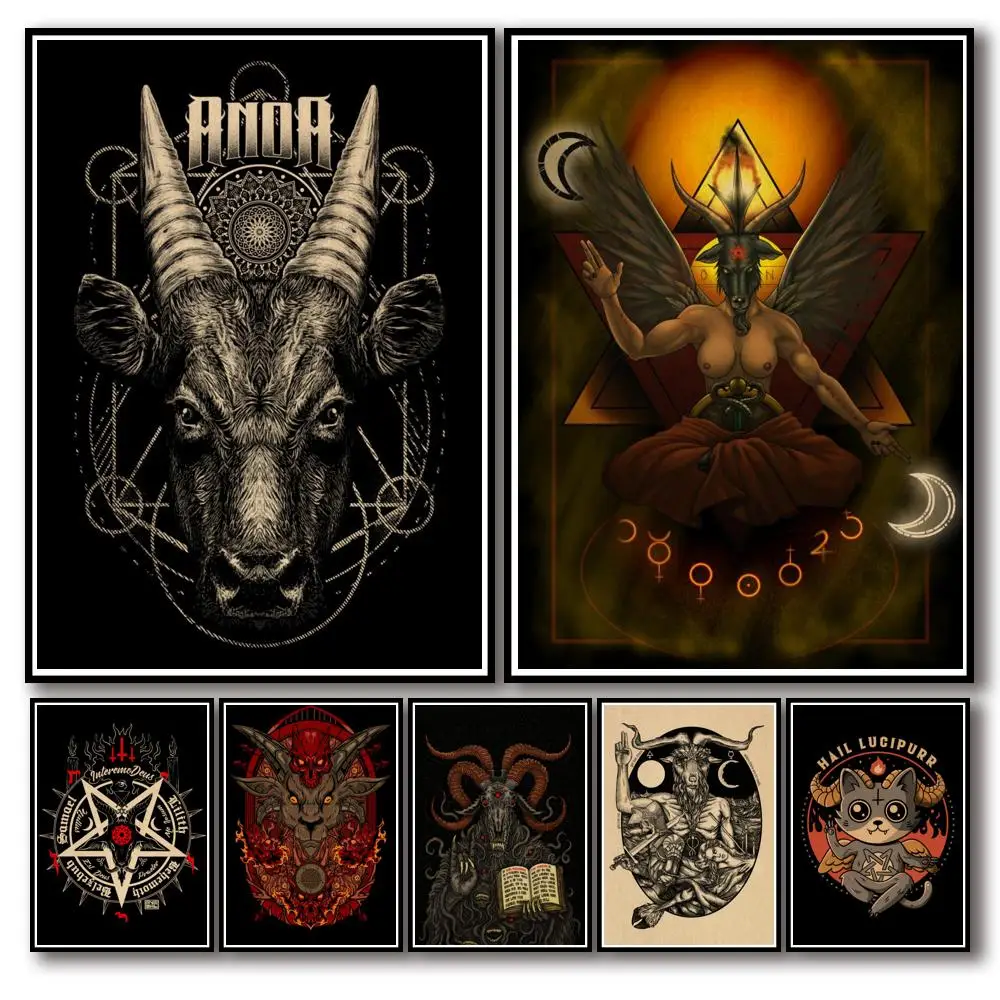 

40 Designs Baphomet Kraftpaper Poster Artwork Homedecal Fancy Wall Sticker for Coffee House Bar
