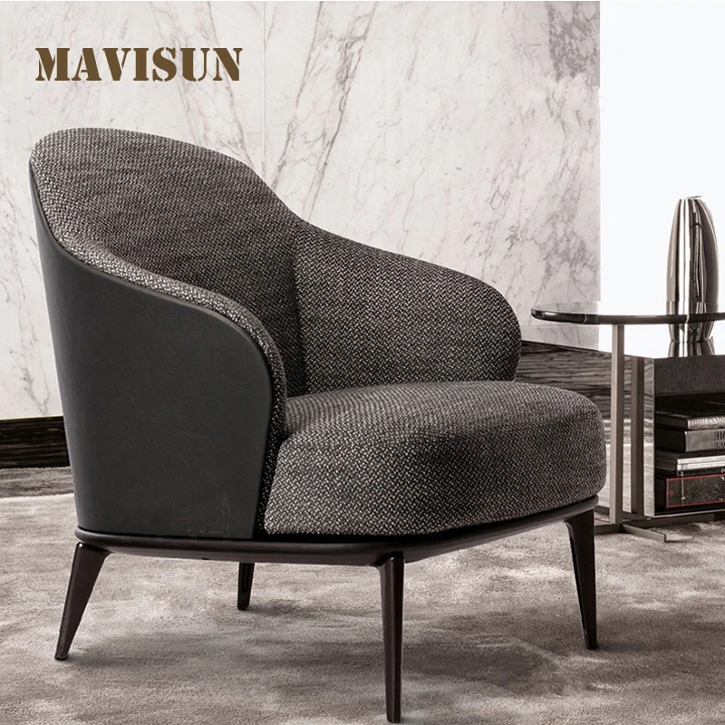 

Northern Europe Relaxing Single Sofa Chair Modern Simple Solid Wood Leather Small Apartment Postmodern Art Leisure Minimalist
