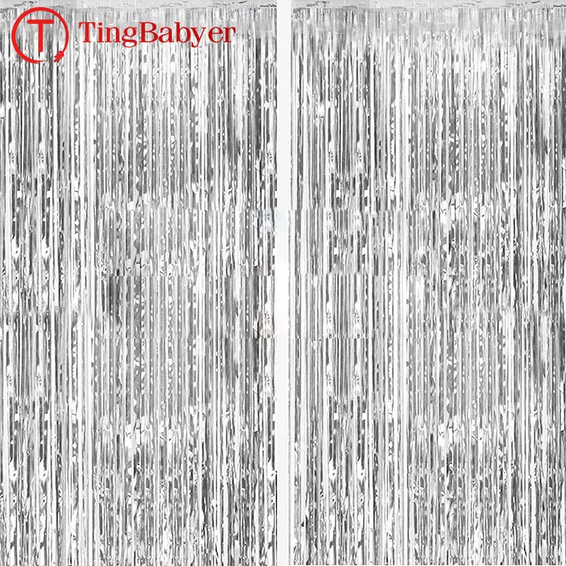 

2 шт., серебристые металлические шторы с бахромой