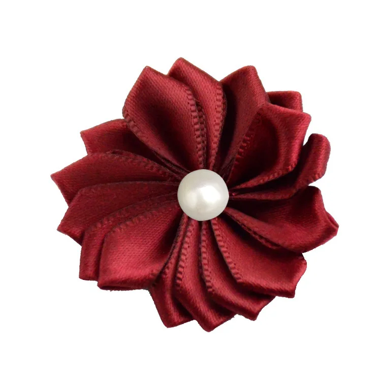 wine red Nishine 1," 10 шт./лот 16 Petaled атлас с розочками лента цветы с жемчужной кнопкой используется для повязка на голову" сделай сам "заколки аксессуары для волос - Цвет: wine red