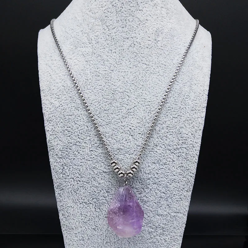 

2021 Irregular Shape Natural Crystal Stainless Steel Necklaces for Women Silver Color Necklace Jewelry cadenas mujer NG48S04