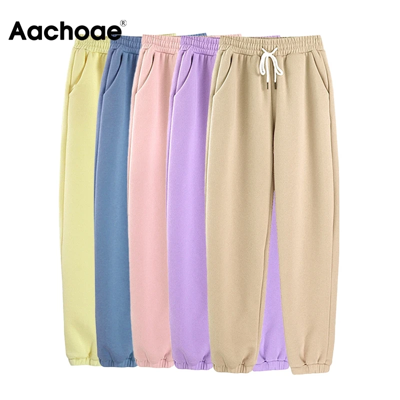 Женские однотонные повседневные хлопковые спортивные брюки Aachoae длинные с
