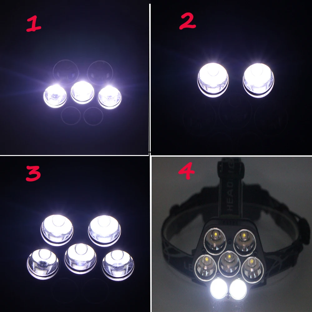 

8000LM Led head lamp 5xT6+2xR5 led headlamp headlight hard light head flashlight torch For 18650 battery Camping