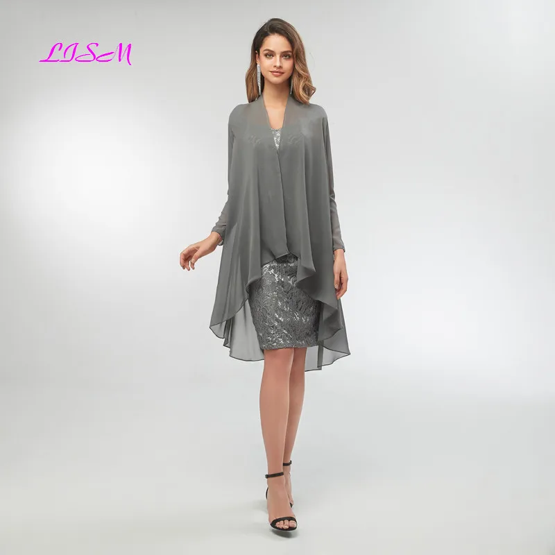 Short Lace Mother of The Bride Dress with Chiffon Jacket Knee-Length Evening Formal Gowns Plus Size Dresses Custom made | Свадьбы и