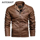 Куртка-бомбер мужская из искусственной кожи, на флисе, зимняя, Байкерская, мотоциклетная, верхняя одежда, LM421