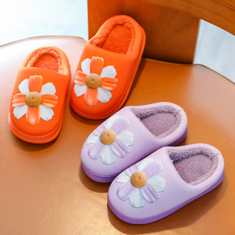 

Cartoon Daisy Children's Cotton Slippers for Fall/winter Cute Non-slip Indoor Fur Slippers for Boys and Girls Warm Cotton Shoes