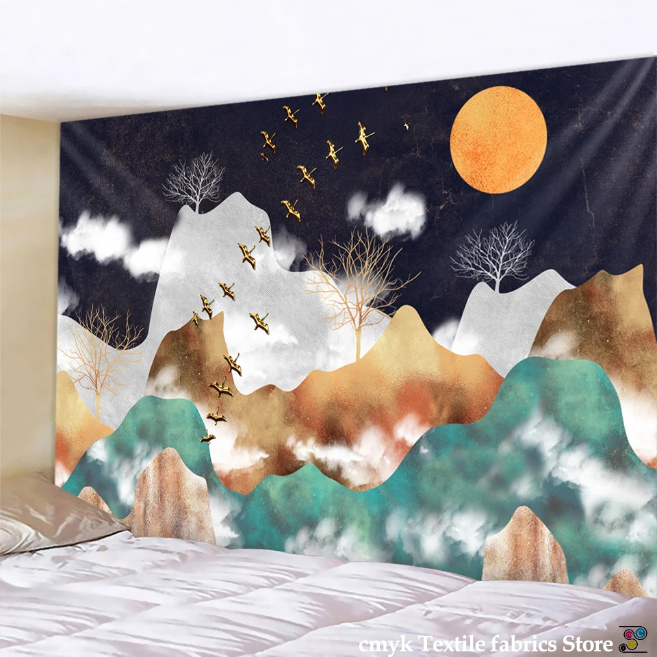 

Japanischen Stil Berg Tapisserie Wald Baum Tapisserie Sunset Tapisserie Natur Landschaft Wandteppich Wandbehang fur Zimmer