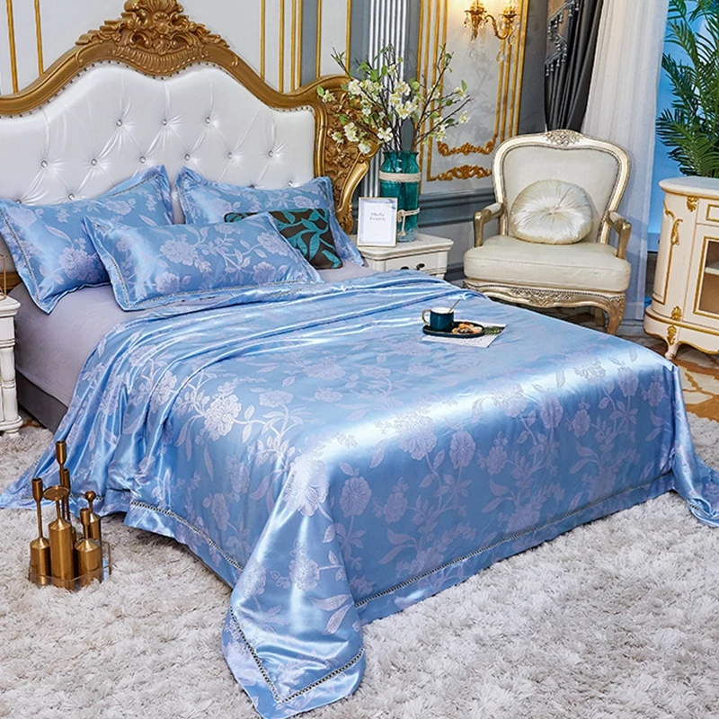 

Blue Jacquard Quilts High-End Products Tencel Silk Summer Thin Quilt Air Conditioner Quilt Comforter Blanket Free Shipping #sw