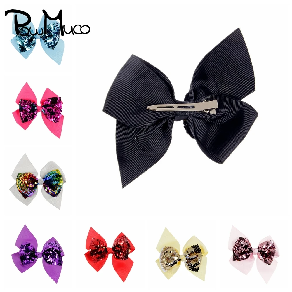 

Powmuco 12 Цвета корсажная лента с бантом детские заколки для волос с блестками, с бантом и блестками для девочек детские шпильки для волос для м...