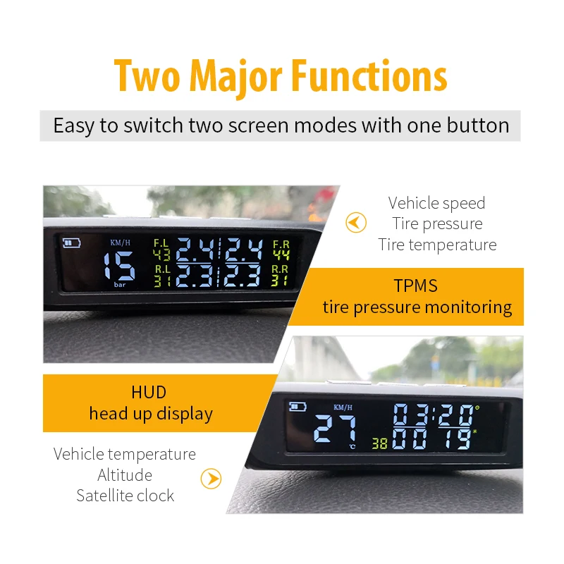 Автомобильная IP67 водонепроницаемая система контроля давления в шинах HUD высота