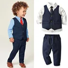 2021 Детский костюм, детские рождественские костюмы, 4 шт.компл., детский деловой костюм для маленьких мальчиков, Однотонная рубашка + брюки + обширный + комплект галстука для мальчиков, Детский костюм