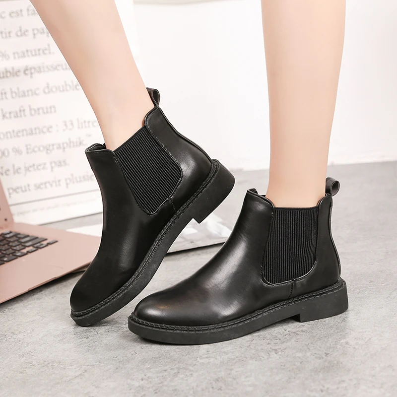Ботильоны без шнуровки с резинкой для женщин женская обувь черные кожаные