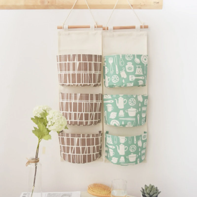 Домашняя простая Модная хлопковая льняная подвесная сумка с принтом на дверь