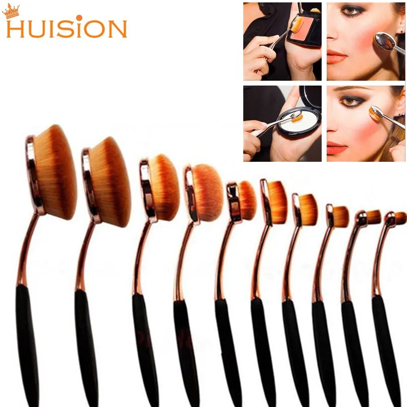 Набор кистей для макияжа 10 шт. цвет черный/золотой овальный кристалл|Аппликатор