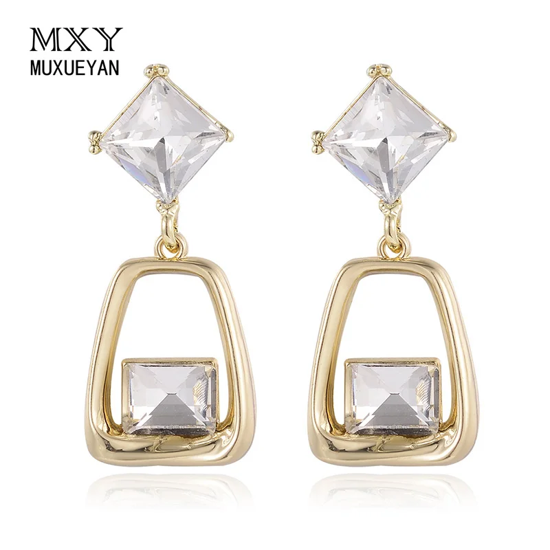 

MUXUEYAN Diamond Zircon Jug Shape Hollow Metal Square Silver Color Zircon Pendant Earrings For Woman 2021 Trend