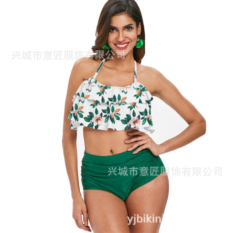 Бикини с высокой талией в виде листьев лотоса европейский и американский