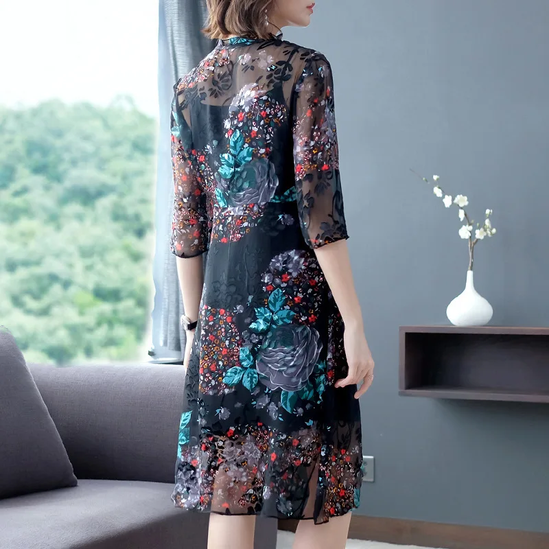 Летнее платье в стиле ретро для женщин Сетчатое с цветочным рисунком элегантное