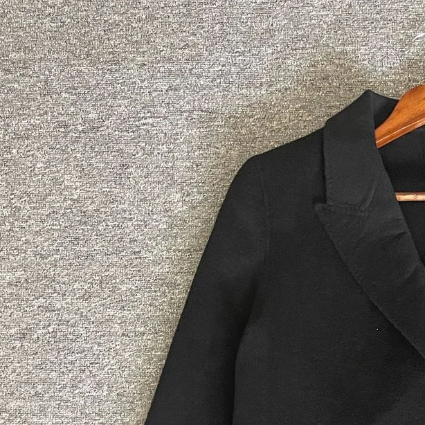 

Winter 2021 Black Vintage Button Large Lapel Long 100% Wool Coat