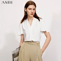 amii minimalism summer new womens blouse offical lady butterflly sleeve vneck loose womens shirt womens tops 12140518