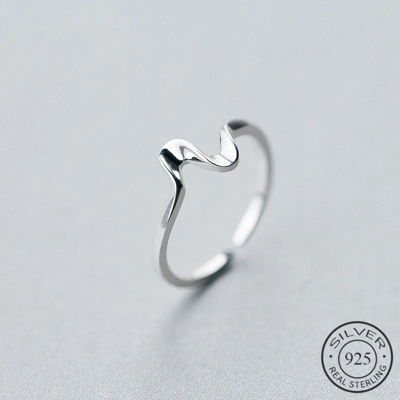 Реальные 925 стерлингового серебра минималистский волна регулируемое кольцо панк