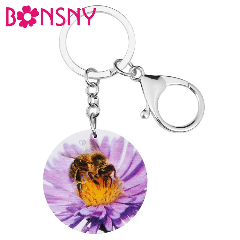 Bonsny акрил Элегантный Прекрасный Медоносная пчела брелки для ключей кольцо броши