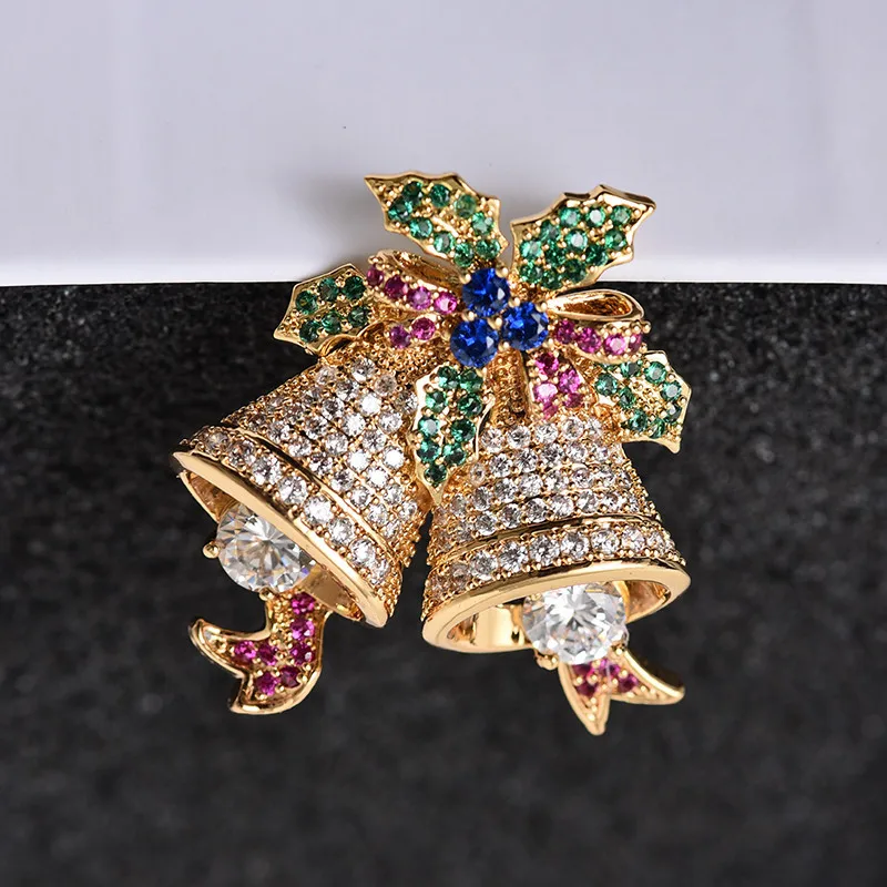 Рождественская брошь колокольчики из цветного циркона Корсажная Европейская и