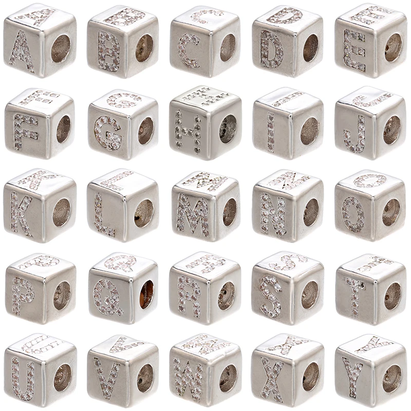 

ZHUKOU 2020 silver color 8x8mm square A-Z letter beads for DIY handmade bracelet earring jewelry accessories making model:VZ246A