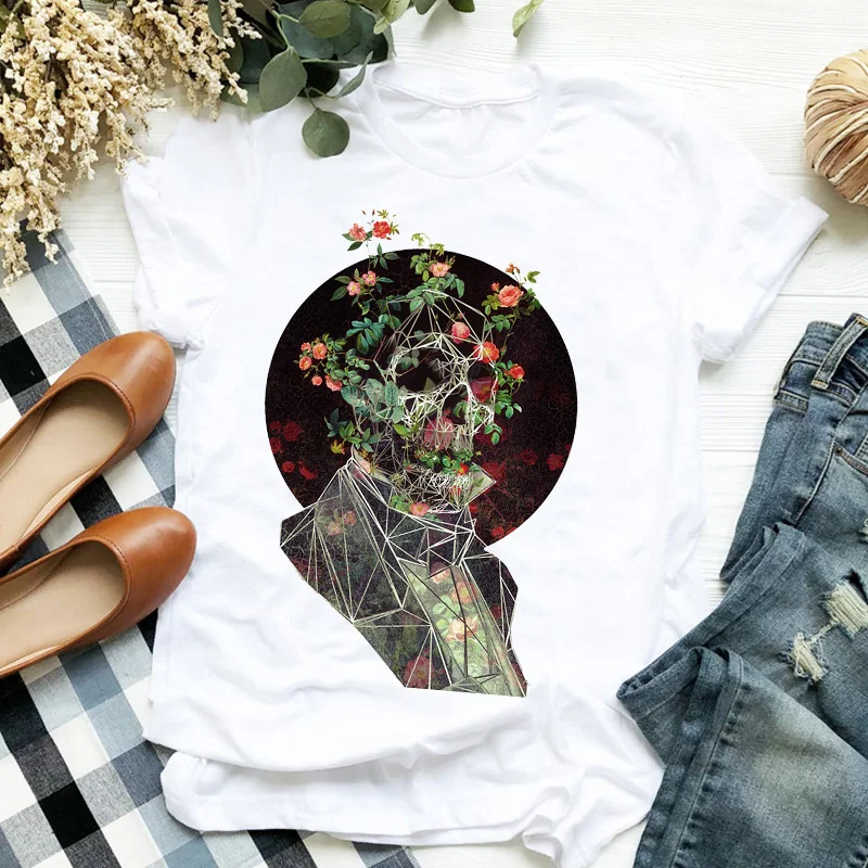 

Women Lady T Shirt Skull Striped Printed Tshirt Ladies Short Sleeve Loose Tee Shirt Women Female Tops Clothes Graphic T-shirt