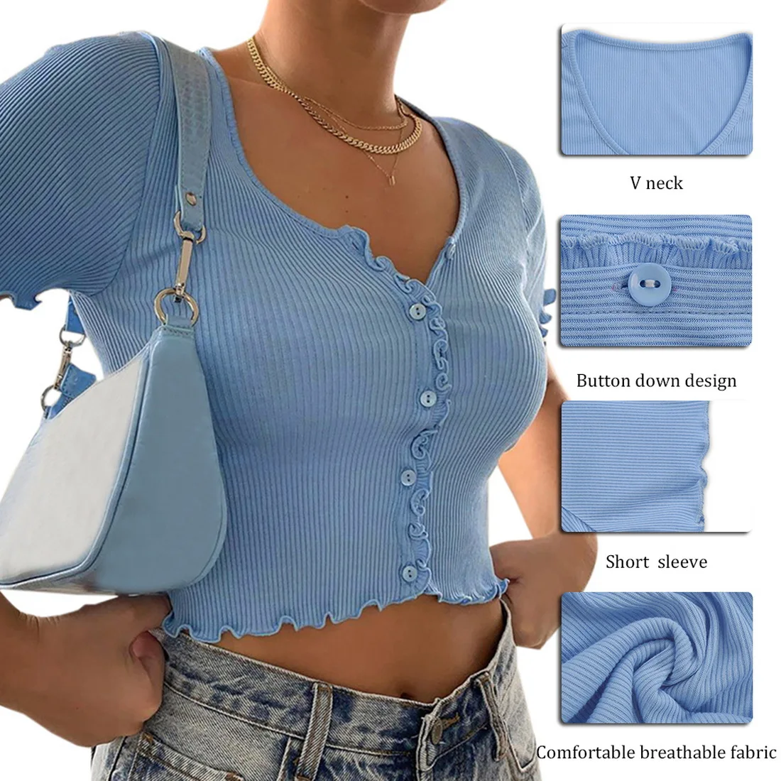 SHUJIN сексуальные женские топы на пуговицах вязаные с коротким рукавом в Корейском