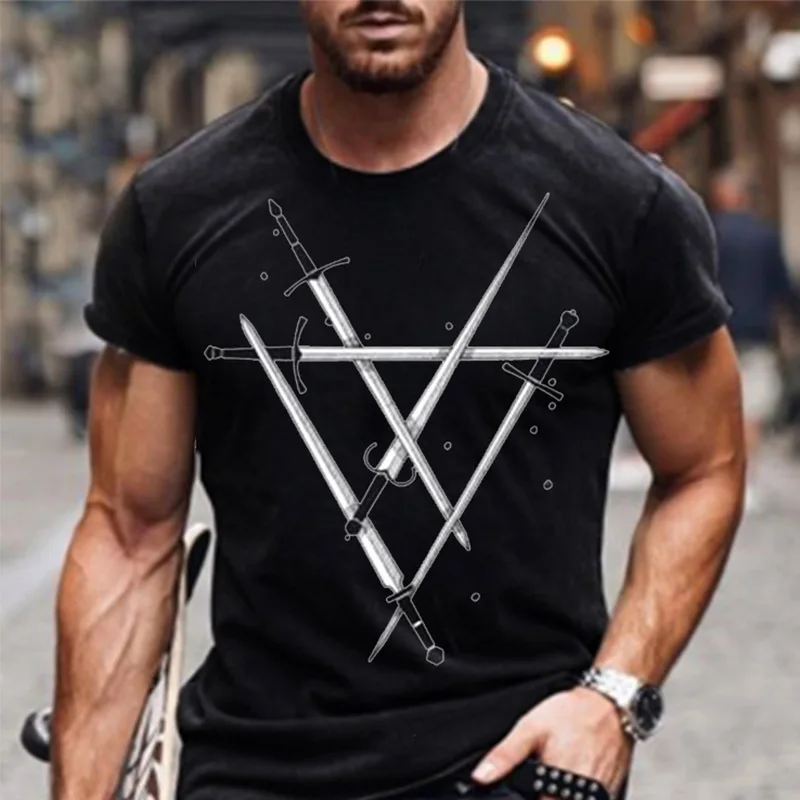 

Мужская футболка с коротким рукавом, летняя облегающая футболка большого размера с принтом меча, 2021