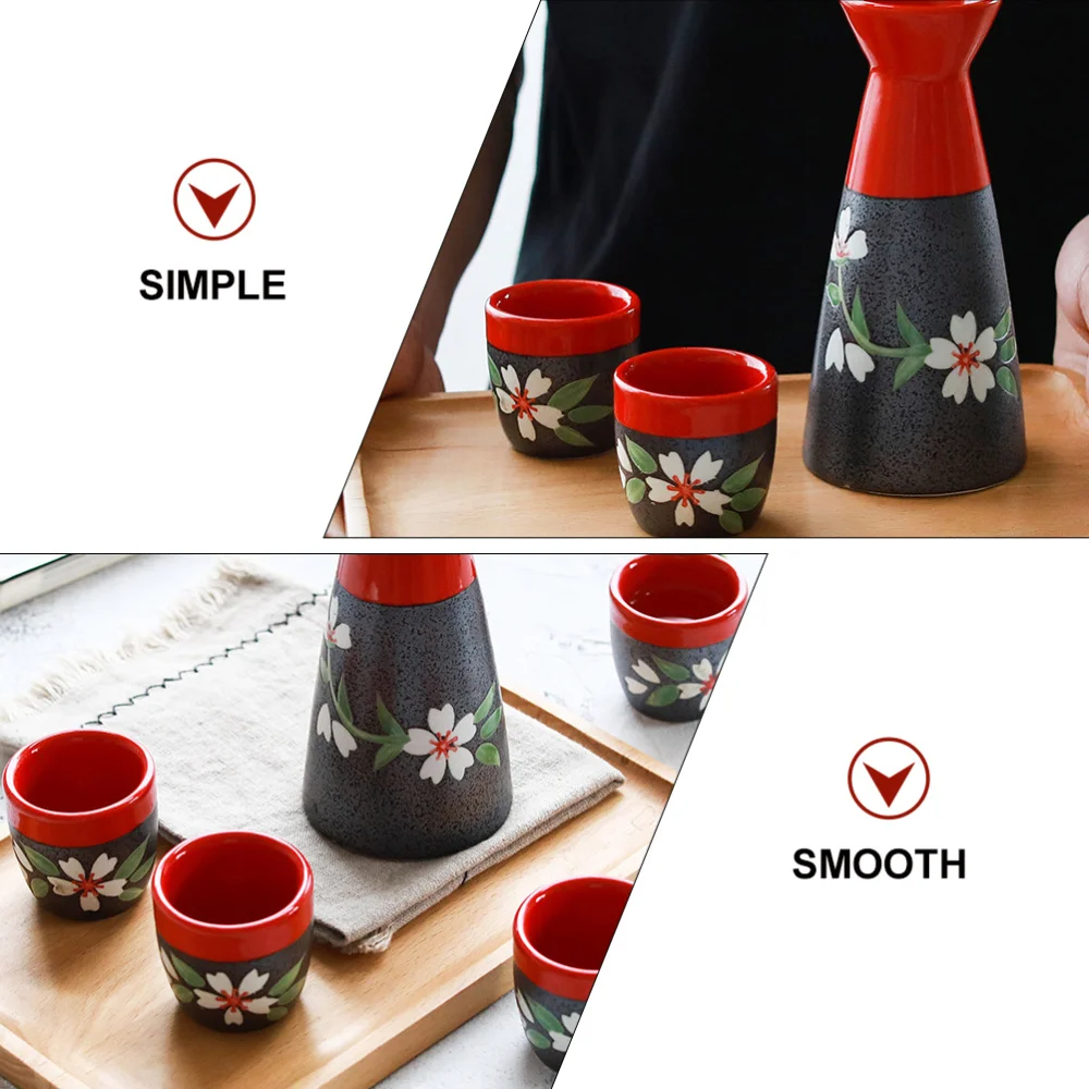 

1Set Delicate Home Sake Cup Flagon Japanese Cherry Blossoms Sake Holder Red
