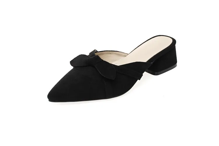 

Low Female Shoes Slippers Soft Slides Butterfly-Knot Fashion Cover Toe Beige Heeled Sandals 2021 Comfort Luxury Black Summer Sol