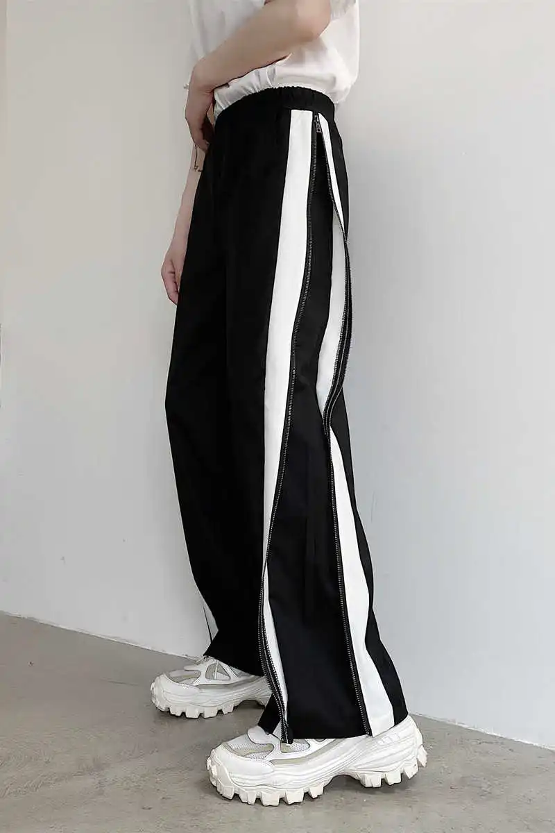 

Trousers Men Trendy Brand Black Casual Mopping Pants Men's Loose Side Zipper Straight Wide-leg Pants Drape Suit Pants